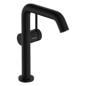 Смеситель для раковины Hansgrohe Tecturis S, высокий поворотный излив, с донным клапаном push-open, матовый чёрный